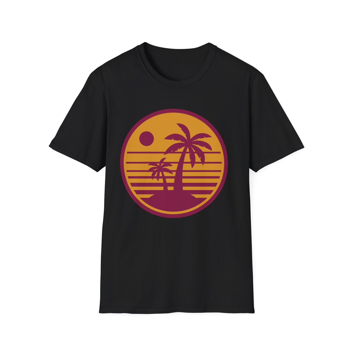 Sunset Palm Trees Unisex Softstyle T-Shirt - Perfect for Relaxation & Summer Vibes