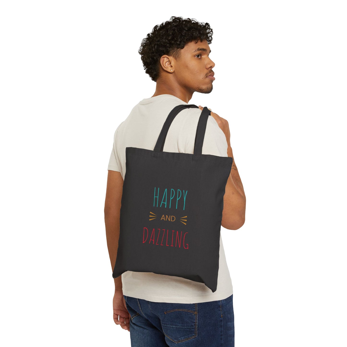 Happy and Dazzling Cotton Canvas Tote Bag – Eco-Friendly Shopping Tote for Everyday Use