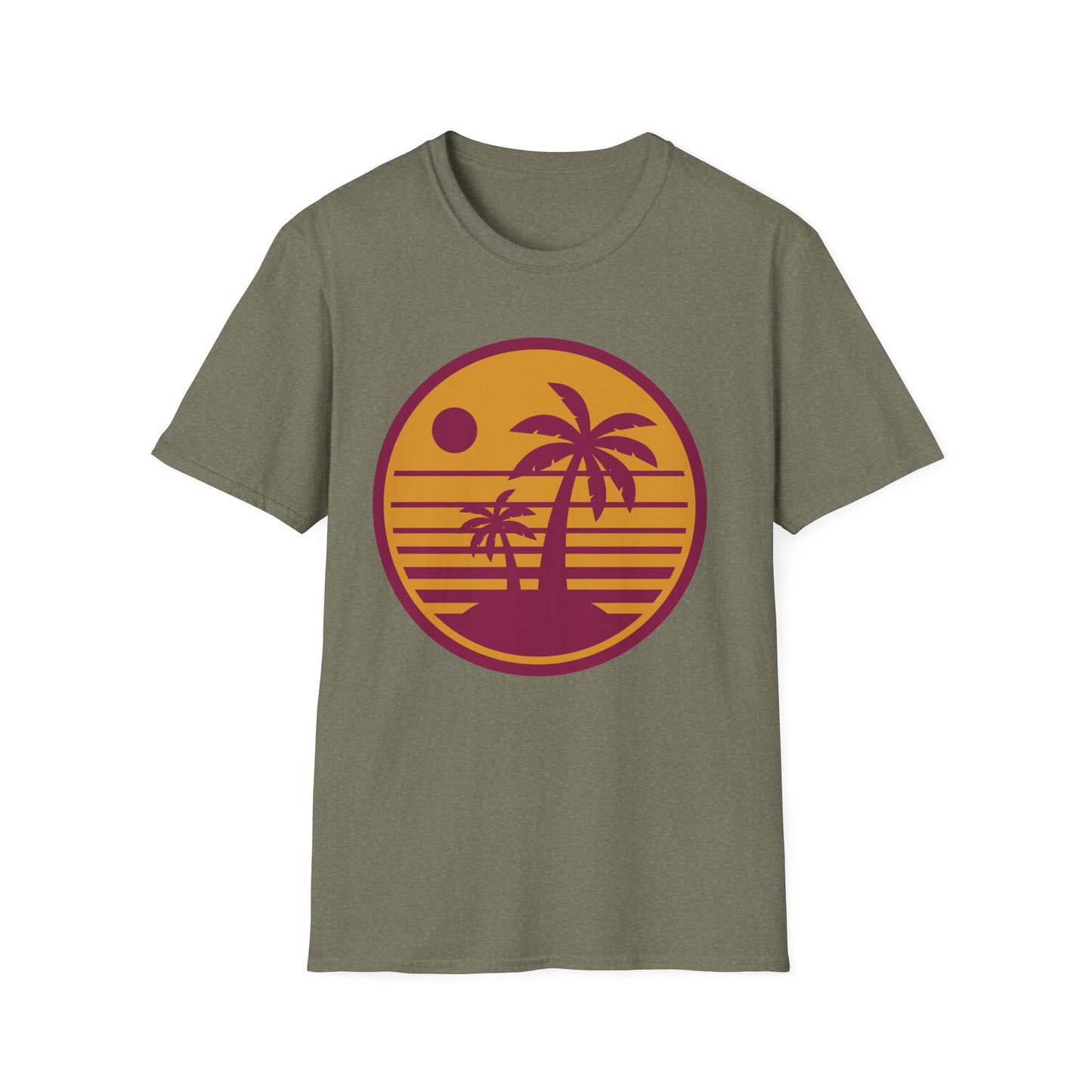Sunset Palm Trees Unisex Softstyle T-Shirt - Perfect for Relaxation & Summer Vibes