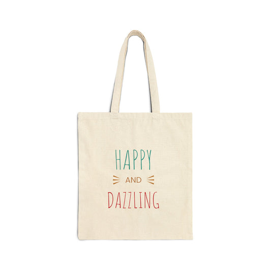Happy and Dazzling Cotton Canvas Tote Bag – Eco-Friendly Shopping Tote for Everyday Use