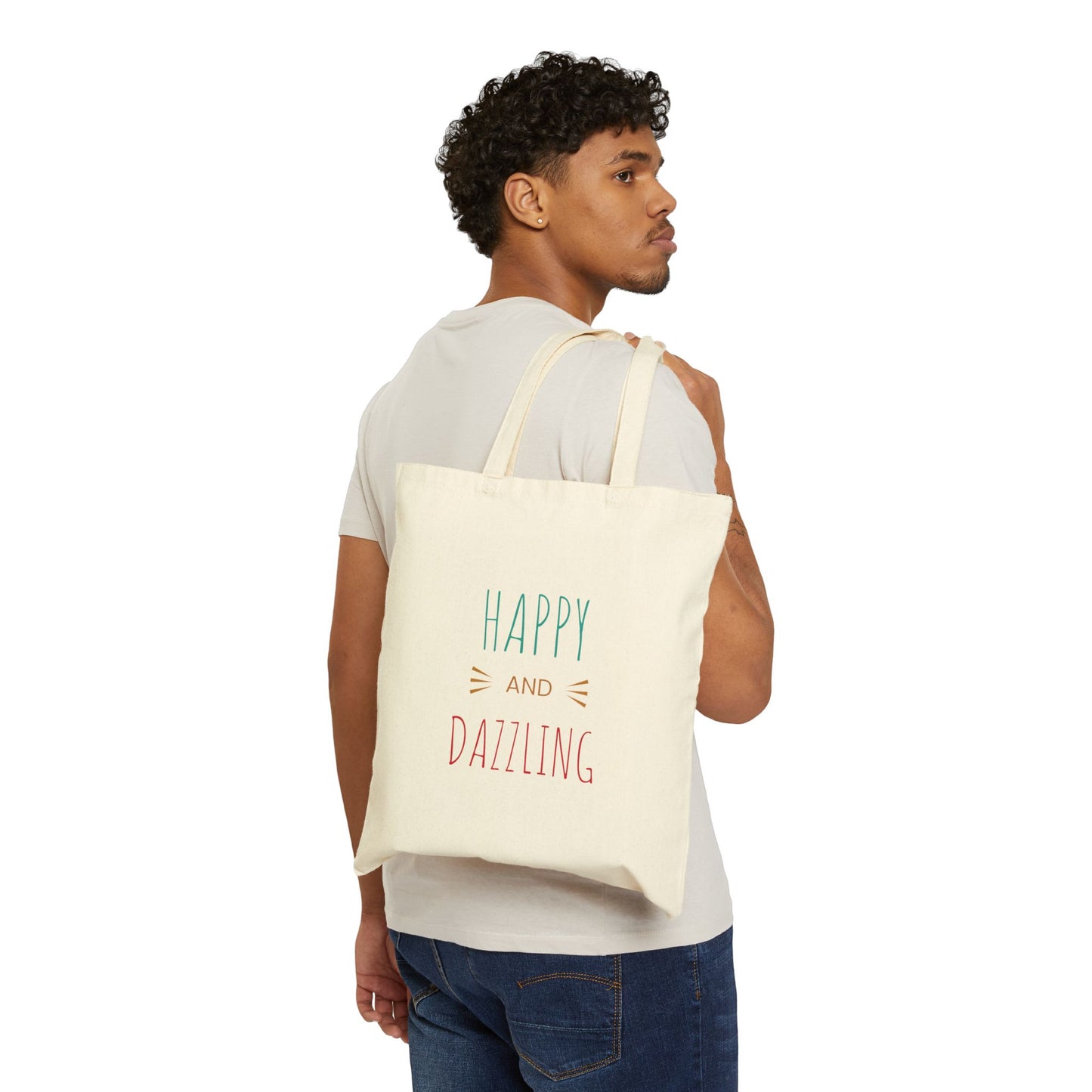 Happy and Dazzling Cotton Canvas Tote Bag – Eco-Friendly Shopping Tote for Everyday Use